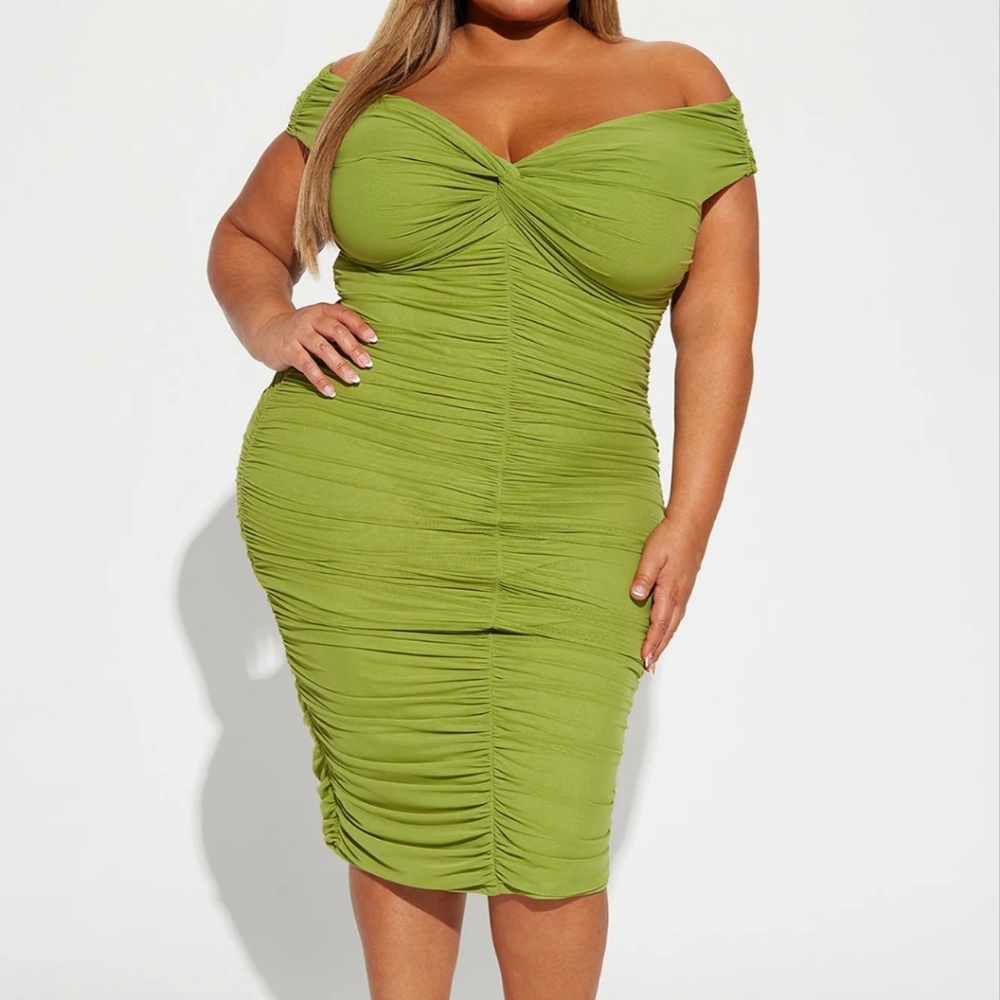 Tink Lime Green Ruched Midi Dress